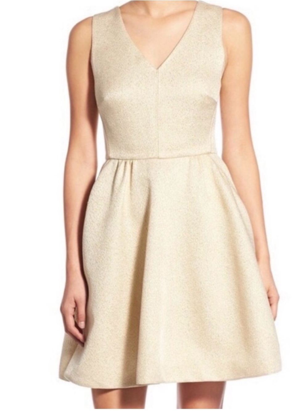 Vineyard Vines Gold Sparkle Sleeveless Fit & Flare Cocktail Dress - Womens 8